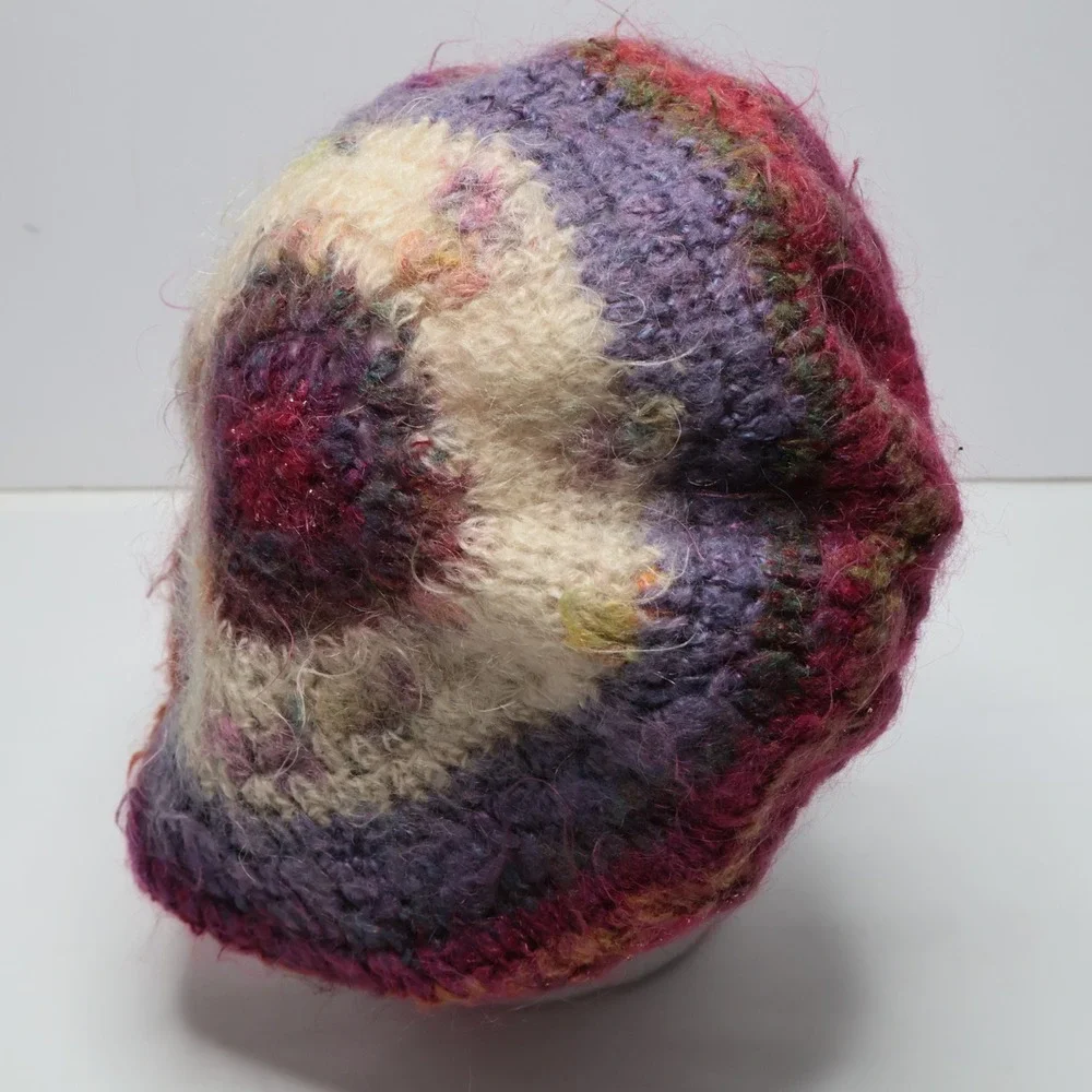 Handmade Style Crochet Knit Beret‎ Beanie Hat Multicolor Sparkle Boho Slouchy